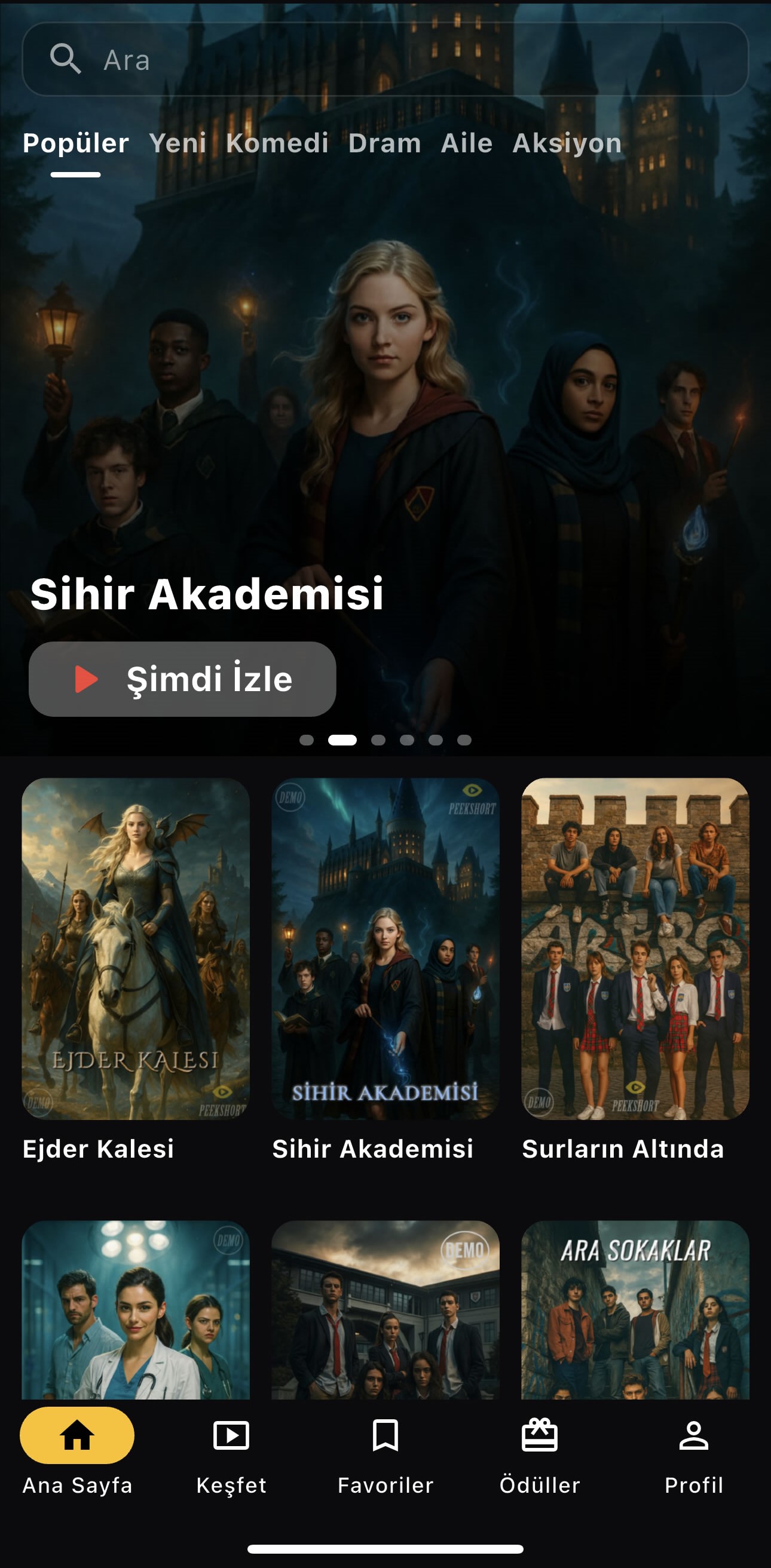 PeekShort Ana Ekran - 2 Dakikalık Diziler